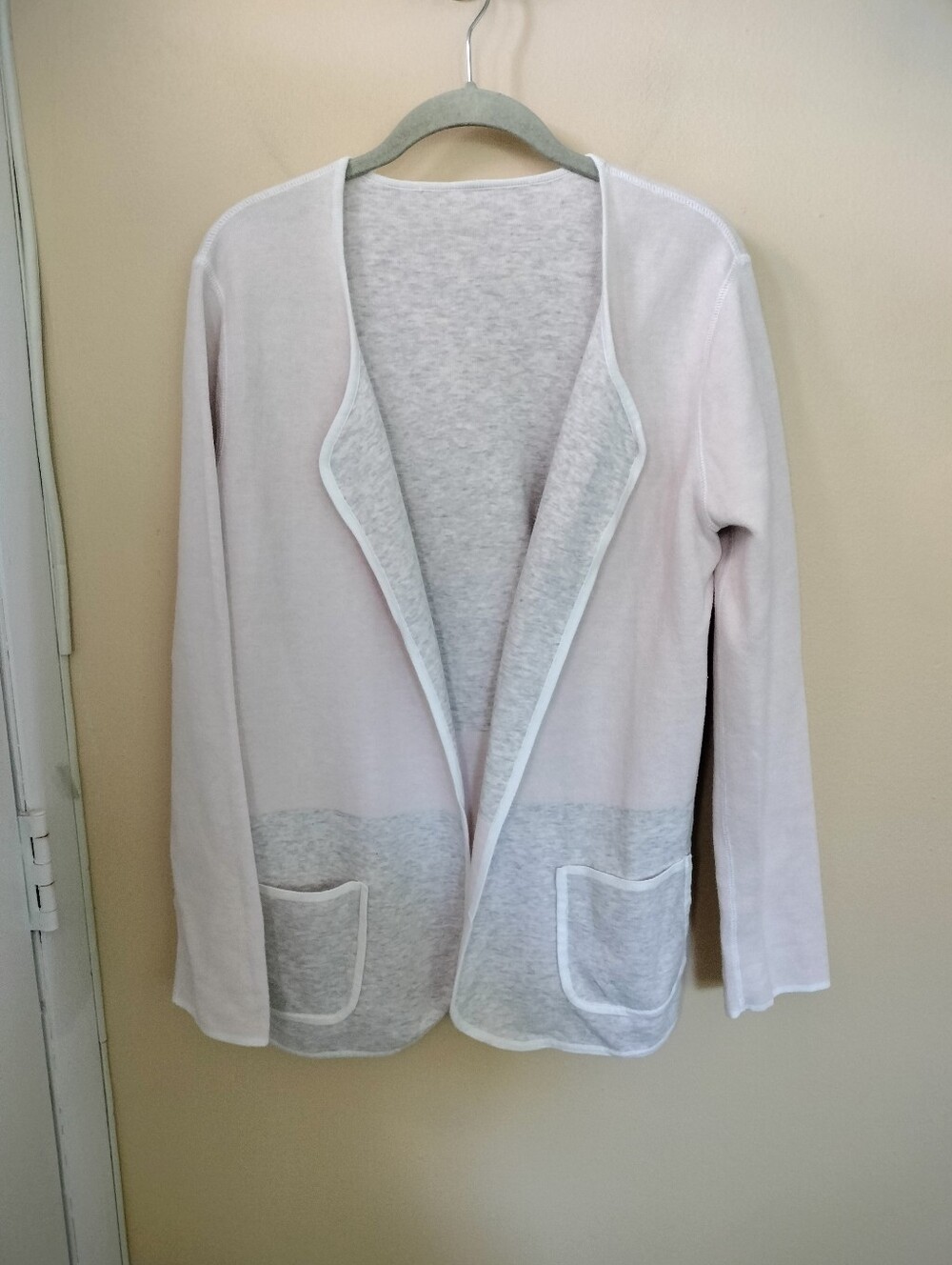 Reversible Open Front Cardigan Sweater Gray Pink Travel Office See Description
